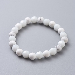 White Synthetic Turquoise Beads Stretch Bracelets, with Glass Beads, White, 50mm