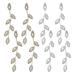 (52) Непрозрачная лаванда 4 пары 2 цвета латунные серьги-гвоздики, со стразами, лист, разноцветные, 87x16 мм, 2 пары / цвет