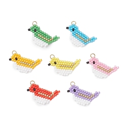 (52) Непрозрачная лаванда 7 шт. подвески-птицы из бисера, подвески из стеклянных бусин с узором ткацкого станка, разноцветные, 15.5x27.5x2 мм, отверстие : 2.5 мм