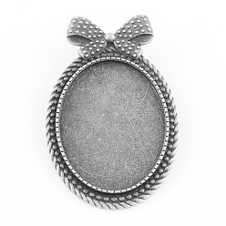 Argent Antique Support de cabochon en alliage , sans cadmium et sans plomb, assortiment d'apprêts avec clou en fer, ovale avec bowknot, argent antique, plateau: 40x30 mm, 60x38x2 mm, broche: 0.6 mm