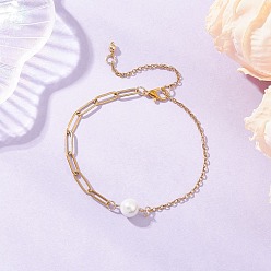 (52) Непрозрачная лаванда Браслеты из ракушечного жемчуга, 304 Скрепки и цепочки из нержавеющей стали для женщин, с цинковым сплавом застежками омаров коготь, разноцветные, 8 дюйм (20.3 см)