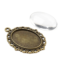 Antique Bronze DIY Pendant Making, Tibetan Style Pendant Cabochon Settings and 18x25x5.4mm Oval Transparent Clear Glass Cabochons, Lead Free & Cadmium Free & Nickel Free, Antique Bronze, 39x28x2mm, Hole: 2mm