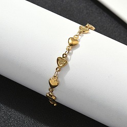 Золотой 304 из нержавеющей стали ссылка браслеты, сердце прелести, ионное покрытие (ip), золотые, 7-5/8 дюйм (19.3 см)