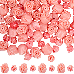 Светло-Коралловый 100шт. 2 стили синтетических коралловых бусин в виде роз, окрашенные, свет коралловый, 7~10x7~10 мм, отверстие : 1~1.2 мм, 50 шт / стиль