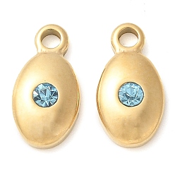 Аквамарин 304 нержавеющая сталь с подвесками из стразов, ручная полировка, овальные, ионное покрытие (ip), золотые, аквамарин, 11.5x6x2.5 мм, отверстие : 1.6 мм