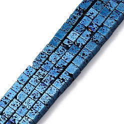 со Синим Покрытием Гальванические бусины из натуральной лавы, кубические, с покрытием синим, 2x2x2 мм, отверстие : 1 мм, около 179 шт / нитка, 16.14'' (41 см)