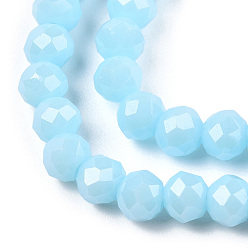 Light Blue Electroplate Glass Beads Strands, Pearl Luster Plated, Faceted, Rondelle, Light Blue, 3x2mm, Hole: 0.8mm, about 165~169pcs/strand, 15~16 inch(38~40cm)