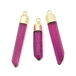 Серо-розавый Натуральные кристаллы с кварцевым кристаллом, форма пули, окрашенные, с золотой латуни нахождения, увядшая роза, 35~53x7~13x5.5~10 мм, отверстие : 2.5 мм