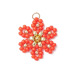 Помидор Подвески-цветы из стеклянных бус, с 304 кольцами из нержавеющей стали, помидор, 22.5x17.5x4 мм, отверстие : 2.5 мм