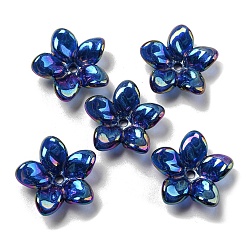 Dark Blue AB Color Plated Acrylic Beads, with Glitter Powder, Flower, Dark Blue, 23x7mm, Hole: 2mm