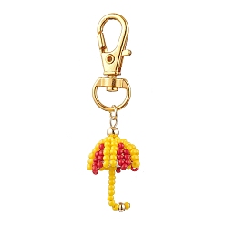 Золотистый Зонт стеклянный бисер подвеска украшения, Поворотные застежки-лобстеры из сплава, подвески для украшений сумок, золотые, 62 мм