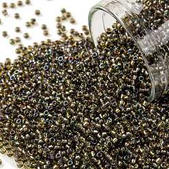(281) Inside Color AB Topaz/Olivine Lined TOHO Round Seed Beads, Japanese Seed Beads, (281) Inside Color AB Topaz/Olivine Lined, 15/0, 1.5mm, Hole: 0.7mm, about 15000pcs/50g