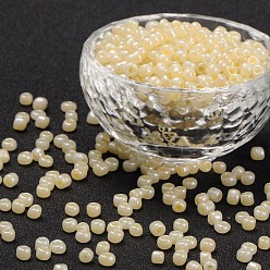 Champagne Yellow Glass Seed Beads, Ceylon, Round, Champagne Yellow, 4mm, Hole: 1.5mm, about 4500pcs/pound
