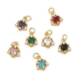 (52) Непрозрачная лаванда Латунные микро проложить кубического циркония подвески, сердце прелести, без свинца и без кадмия, стойки покрытие, долговечный, реальный 18 k позолоченный, разноцветные, 10x8x3 мм, Перейти кольцо: 4x0.8 мм, 2.5 мм внутренним диаметром