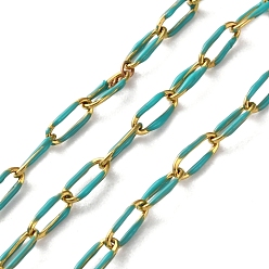 Светлый Морско-зеленый 304 Эмалированные кабельные цепи из нержавеющей стали, пайки, с катушкой, ионное покрытие (ip), реальный 18 k позолоченный, светло-зеленый, 6.5x3x0.5 мм, около 32.81 футов (10 м) / рулон