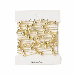 Gold Rack Plating Brass Curb Chains, with Plastic Heart Beaded, Soldered, with Card Paper, Gold, 8x6x4mm