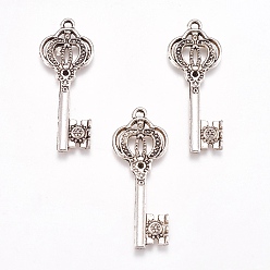 Античное Серебро Сеттинги для кулона(страза), тибетский стиль, ключ, без кадмия, без никеля и без свинца, античное серебро, 44x16x2 мм, отверстие : 2 мм , пригодный для стразов 2 мм