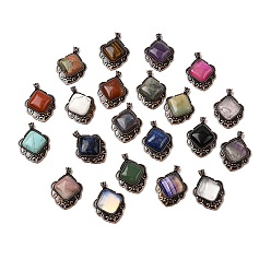 Смешанные камни Подвески в форме ромба из натуральных и синтетических смешанных драгоценных камней, с винтажной латунной рамкой красного медного оттенка, смешанные окрашенные и неокрашенные, 40~40.5x29~29.5x7.5 мм, отверстие : 5x3.5 мм