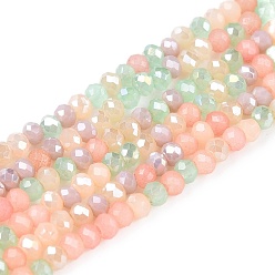 Легкий Лосось Стеклянные бусины с гальваническим покрытием , граненый(32 граненый), рондель, светлый померанцевый, 2.5x2 мм, отверстие : 0.6 мм, около 180~186 шт / нитка, 13.39~13.78 дюйм (34~35 см)