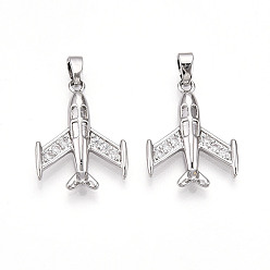 Платина Латунные микро проложить кубического циркония подвески, без кадмия и без свинца, прелести самолета, платина, 21.1x16x3 мм, отверстие : 2x5 мм