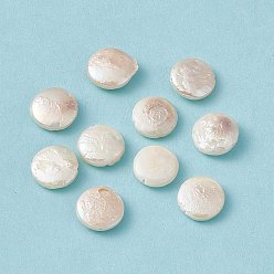 Seashell Color Natural Cultured Freshwater Pearl Beads, Flat Round, Seashell Color, 11.5~12x3.5~4.5mm, Hole: 0.8mm