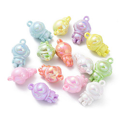 Mixed Color UV Plating Rainbow Iridescent Acrylic Pendants, Spaceman, Mixed Color, 32x20x18mm, Hole: 3.5mm