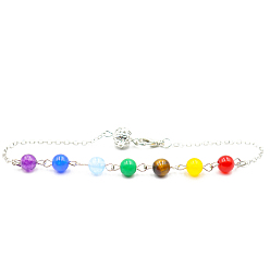 Серебро Натуральный смешанный драгоценный камень, круглый бисерный подвесной маятник, украшение для биолокации, украшения на тему йоги чакры для домашнего дисплея, серебряные, 228 мм