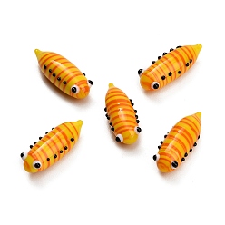 Orange Handmade Lampwork Worm Figurines, for Home Office Desk Decoration, Orange, 30x11.5x9.5mm
