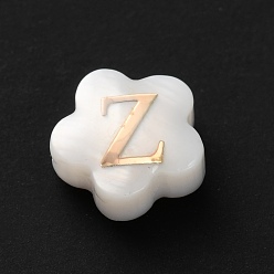 Letter Z Натуральные белые ракушки, золотые эмалевые бусины с буквами, Письмо Z, 8x4.5 мм, отверстие : 0.8 мм