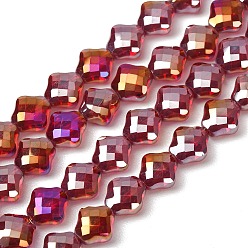 Dark Red Electroplate Transparent Glass Beads Strands, Rhombus, AB Color Plated, Faceted, Dark Red, 8x8x5mm, Hole: 1.3mm, about 72pcs/strand, 23.23''(59cm)
