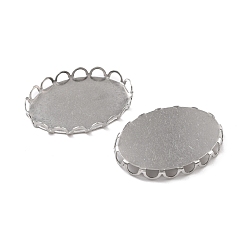 Stainless Steel Color 316 Surgical Stainless Steel Tray Settings, Lace Edge Bezel Cups, Oval, Stainless Steel Color, 26x19x3mm
