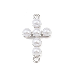 Платина Подвески-соединители с крестообразным латунным креплением, с белым абс пластмассовым жемчугом бисером, без кадмия и без свинца, стойки покрытие, долговечный, платина, 23.5x13x5 мм, отверстие : 1.5 мм