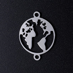 Нержавеющая Сталь Цвет Устойчивы к потускнению 201 соединители из нержавеющей стали, для изготовления ювелирных изделий, плоский круглый с картой, цвет нержавеющей стали, 20x15x1 мм, отверстие : 1.5 мм