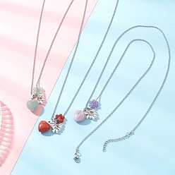Смешанные камни 3 шт. 3 стили ожерелья с подвеской в форме сердца из натурального зеленого авантюрина, сердолика, лепидолита/фиолетовой слюды и красной яшмы для женщин, цвет нержавеющей стали, 27.56 дюйм (70 см), 1 шт / стиль