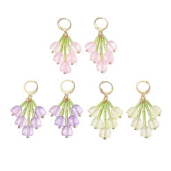 Золотой 3 пары 3 цвета стеклянные серьги-цветы, с 304 серьгами из нержавеющей стали, золотые, 51x20 мм, 1 пара / цвет