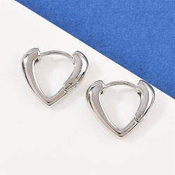 Платина Латунные серьги-кольца в форме сердца, без кадмия и без свинца, долговечный, стойки покрытие, платина, 14.5x16.5x4.5 мм