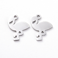 Edelstahl Farbe Anlaufgeschützt 304 Charms aus Edelstahl, manuelles Polieren, Flamingo, Edelstahl Farbe, 12x10x1 mm, Bohrung: 1 mm