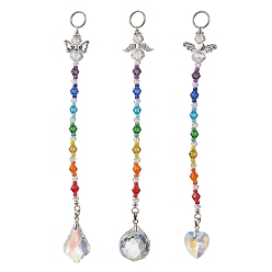 (52) Непрозрачная лаванда Подвески из стекла и сплавов «ангел», создатель радуги, стеклянные ловцы солнца с кисточками для украшения дома в саду, разноцветные, 160~175x18~23x9~20 мм, 3 шт / комплект