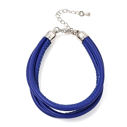 Blue Microfiber Leather Multi-strand Cord Bracelets Makings, with Brass Findings and 202 Stainless Steel Lobster Claw Clasps, Platinum, Blue, 7.48 inch(19cm)