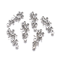 Antique Silver Alloy Pendants, Flower/Plum Blossom, Antique Silver, Lead Free and Cadmium Free, 42x19x2mm, Hole: 2mm