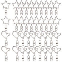 (52) Непрозрачная лаванда 40 шт 2 стили пружинные кольца из цинкового сплава, сердце и сатр, разноцветные, 41~44 мм, 20 шт / стиль