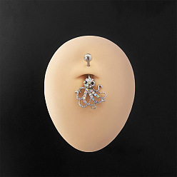 Осьминог 316l хирургическая нержавеющая сталь микропаве прозрачный кубический цирконий изогнутые штанги живота кольца, цвет нержавеющей стали, осьминог, 10 мм, штифты : 1.6 мм