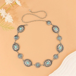Античное Серебро Цепочки для талии и живота из сплава с овальным цветком и окрашенной синтетической бирюзой для женщин, бирюзового цвета, античное серебро, 1050 мм