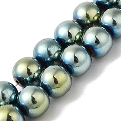 Зеленое Покрытие Гальванические нити синтетических магнитных гематитовых бусин, круглые, зеленый покрытием, 12 мм, отверстие : 1.2 мм, около 33 шт / нитка, 15.75'' (40 см)