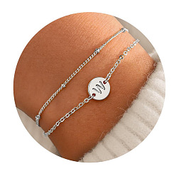 Letter W 201 из нержавеющей стали браслеты многожильных, плоские круглые браслеты с буквенными звеньями для женщин, цвет нержавеющей стали, Буква W, 6-3/4 дюйм (17 см)