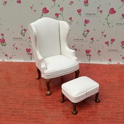 Белый Одинарные и двуспальные диваны из искусственной кожи с подставками для ног для миниатюрной модели мебели кукольного домика, белые, 105x65 мм