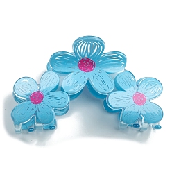 Deep Sky Blue PVC Plastic Claw Hair Clips, Flower, Deep Sky Blue, 93x53mm