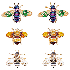 (52) Непрозрачная лаванда 6 шт. 3 стили пчелы эмалевые булавки, штыри отворотом сплава горного хрусталя для одежды рюкзака, разноцветные, 26.5~30.5x33.5~46.5 мм, 2 шт / стиль