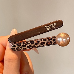 Кокосово-Коричневый Заколки-крокодилы из сплава и смолы, заколки для волос для женщин и девочек, овальный с леопардовой печатью, кокосового коричневый, 66.5~70x9.5~15.5x15.5~22 мм
