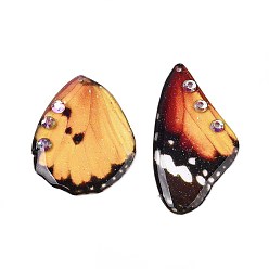 (932FM) Темно-синий аква-матовый с подкладкой Подвески в виде крыльев бабочки из эпоксидной смолы, со стразами и блестящей пудрой, темно-золотистые, 40~42x22~24x2~3 мм, отверстие : 1~1.2 мм, маленькие крылья: 31~33x27~27.5x2~3мм